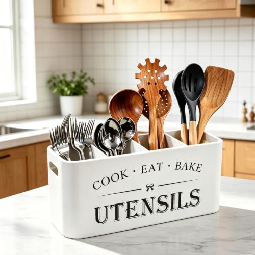 Wooden Kitchen Utensil Holder Organizer for Counter or Countertop