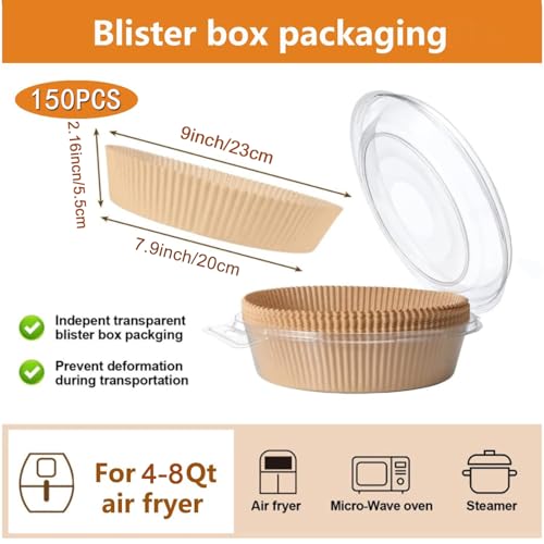 150PCS 7.9inch Round Air Fryer Liners Disposable Baking Parchment Liner for Air Fryer 5 to 8Qt (150 Count)