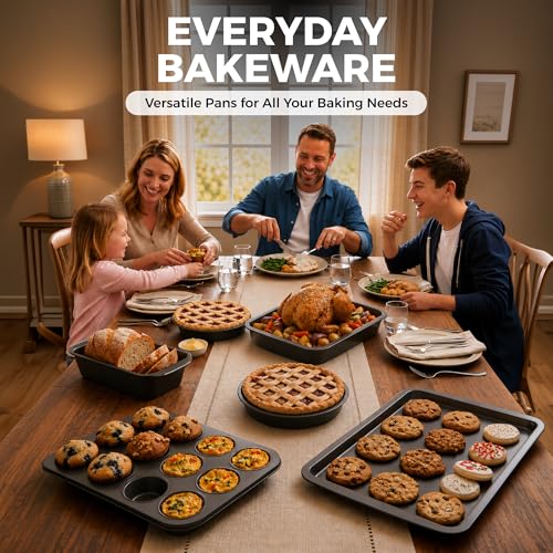 Non-Stick 6-Piece Bakeware Set – Carbon Steel with Even Heat Distribution, Oven Safe to 446°F, BPA-Free, Dishwasher Safe, Stackable Baking Tools for Easy Storage and Everyday Cooking - Gray
