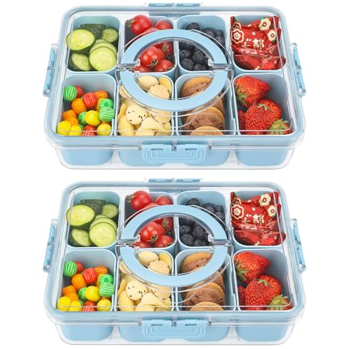 2Pcs Snackle Box Snack Containers with Lid Divided Serving Tray with Handle (2 Count)