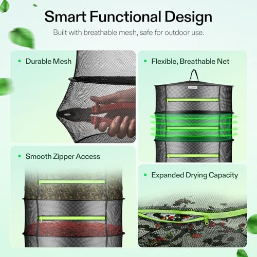 2-Pack 6-Layer Mesh Drying Rack Hanging Design with Green Zippers for Dehydrating, Indoor and Outdoor (Pruning Shears Included) (2 Count)