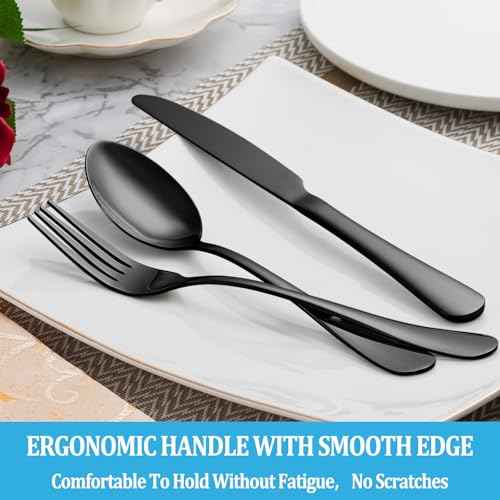 50 Pcs Black Silverware Set (50 Count)