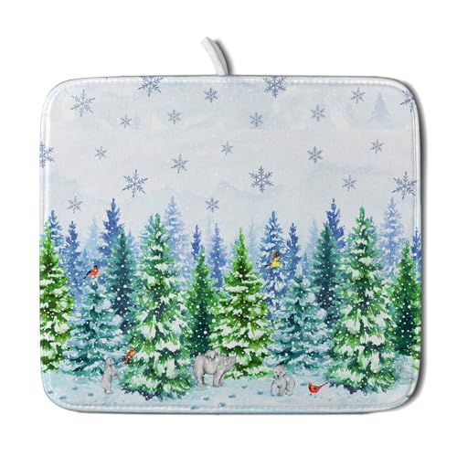 Winter Bear Bird Dish Drying Mat