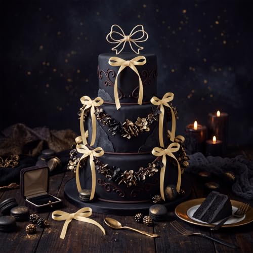 30 Pack Bow Cake Toppers Champagne Gold Ribbon Bows for Cake (30 Count)