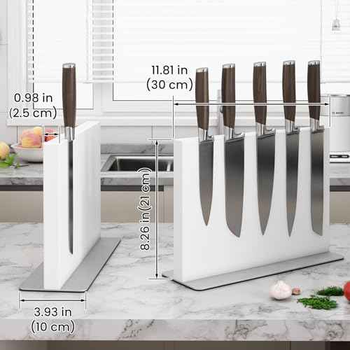 White Magnetic Knife Block Stainless Steel Magnetic Knife Holder (14 Count)