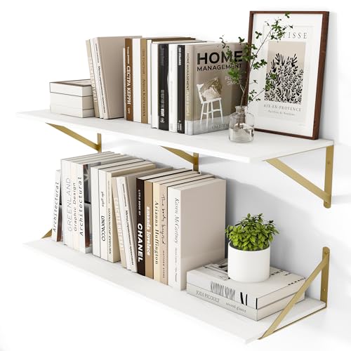 36W x 12D Deep Floating Shelves Set of 2 White & Gold (2 Count)