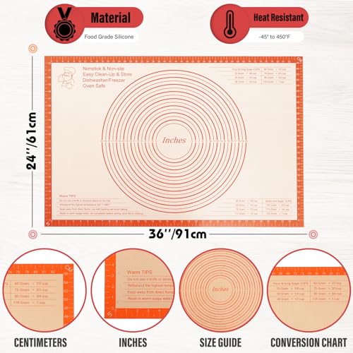 Silicone Pastry Mat 36X24 Inch Baking Mat for Rolling Out Doug