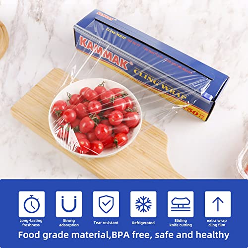 Plastic Food Wrap with Slide Cutter Kitchen Cling Wrap 12 inch Professional BPA Free Polyethylene Materials Quick Cut 750 Ft Food Service Cling Film Wrap for Restaurant (750 Sq Ft)