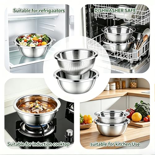 4 Piece Stainless Steel Mixing Bowls and Microporous Colanders Set (4 Count)