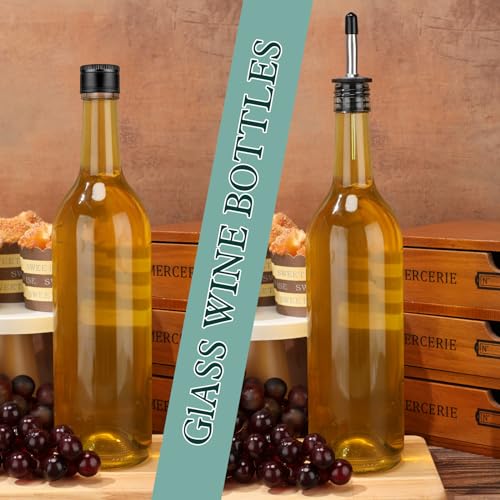 5 Pcs Long Neck Glass Bottles with Pourers for Bar Wine Syrup (5 Count)