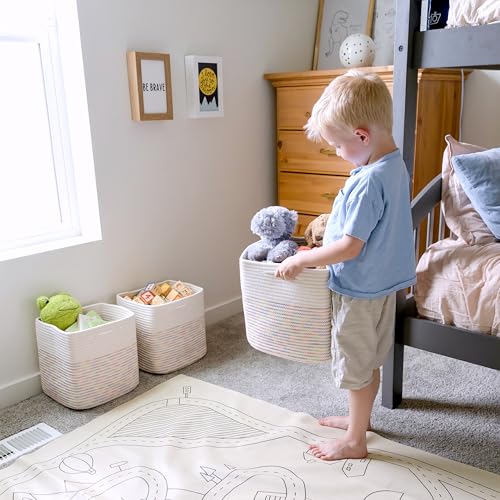 13 Inch Cube Storage Bins Cotton Rope Woven Baskets for Organizing 3 (3 Count)