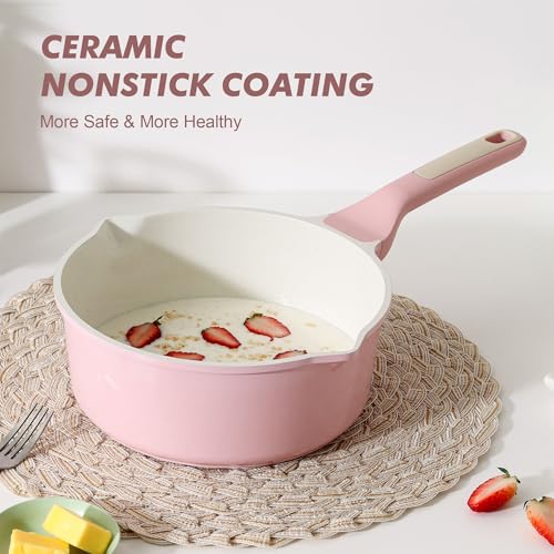 Ceramic Nonstick Saucepan with Double Pouring Spout