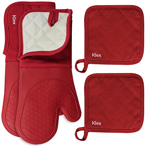 Extra Long Silicone Oven Mitts and Pot Holders (4 Count)