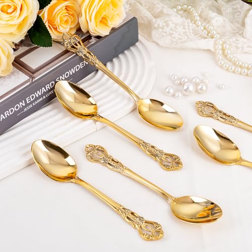 30PCS Gold Plastic Spoons 8.1inch Vintage Soup Spoons for Dinners (30 Count)