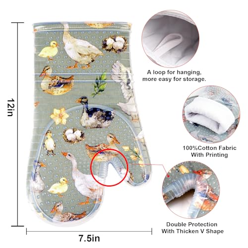 Oven Mitts with Transparent Clear Silicone Shell and Nice Duck Printing (2 Count)