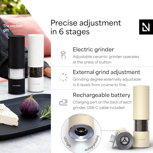 Electric Salt and Pepper Grinder Set I Automatic Salt and Pepper Mills with Adjustable Ceramic Grinder I USB Rechargeable Electric Spice Mill Set with LED Light