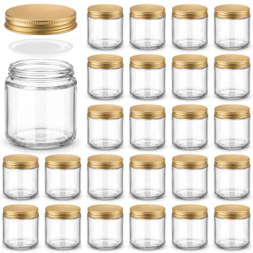 24 Pcs 4 oz Glass Jars with Gold Lid and Inner Liners (24 Count)