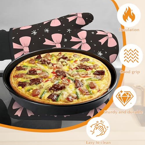 Cute Pink Bow Oven Mitts and Pot Holders (4 Count)
