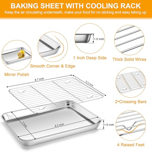 9x7 Inches Mini Stainless Steel Baking Sheet with Wire Cooling Rack