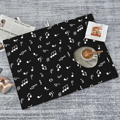Music Notes Dish Drying Mat for Kitchen Counter Musicial Dish Drainer Rack Mats 16x18 Inches Absorbent Reversible Black Drying Pad