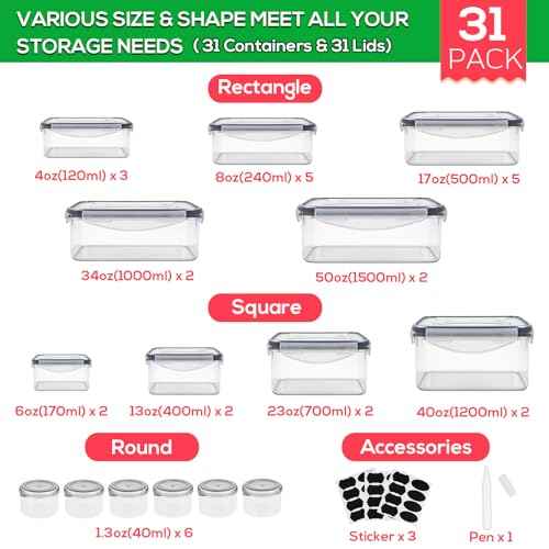 62PCS Thick Food Storage Containers with Airtight Lids for Meal Prep (62 Count)