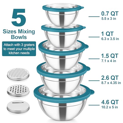 Mixing Bowls Stainless Steel Salad Serving Bowl with Clear Lids (5 Count)