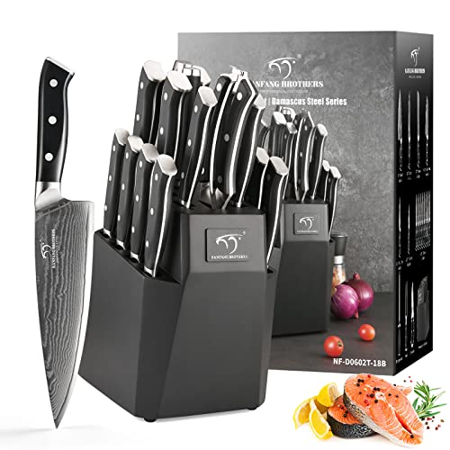 18PCS Damascus Knife Set with Steak Knives & Block