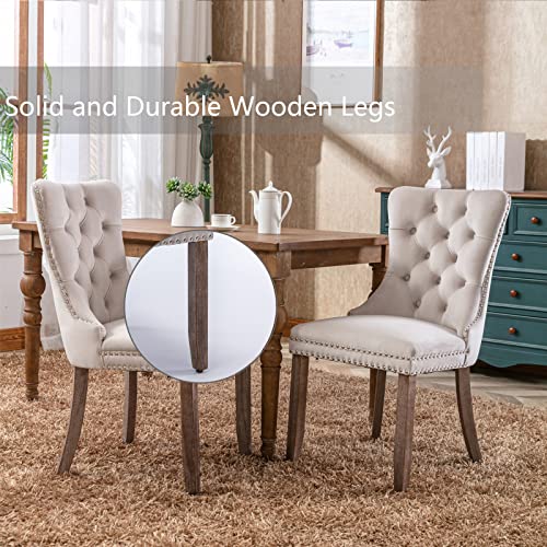Beige Velvet Dining Chairs Set of 2 (2 Count)