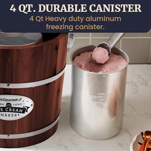 EIM418 4Qt Old Fashioned Walnut Wood Bucket Ice Cream Maker