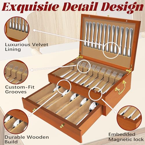 Silverware Storage Box Solid Wood with Lid