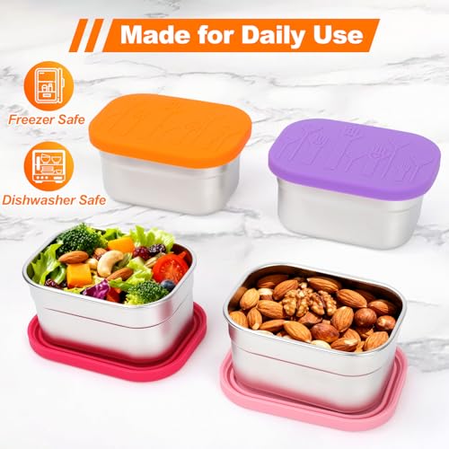 4 Pack Stainless Steel Kids Snack Containers with Lids (4 Count)