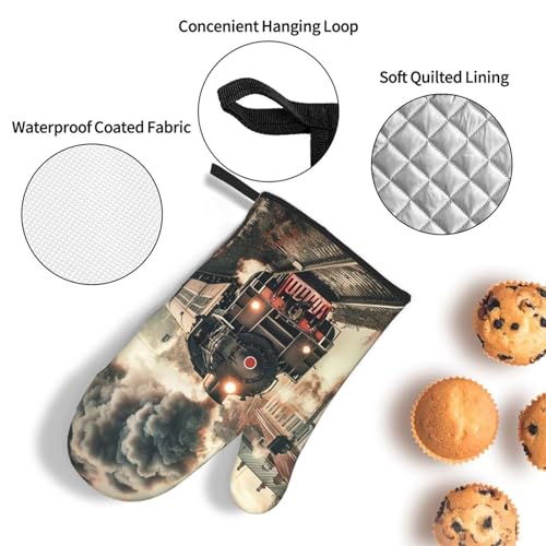Train Travelling Oven Mitts and Pot Holders Sets of 3 Heat Resistant Oven Gloves Hot Pads Non (4.33 Count)
