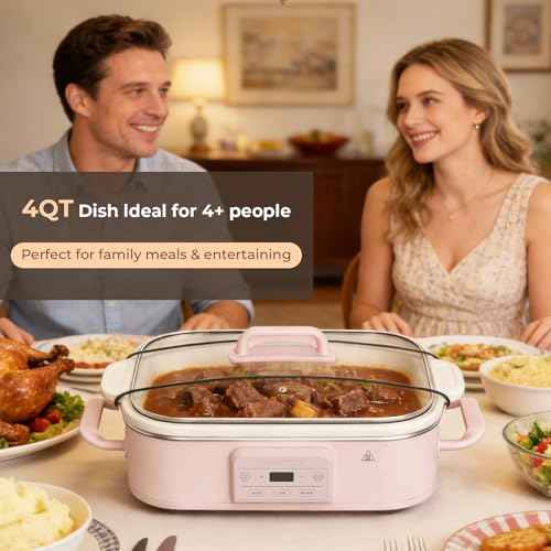 4 Quart Casserole Programmable Slow Cooker with Ceramic Baking Dish