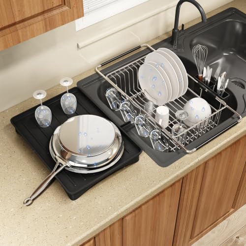 Expandable Dish Drying Rack Over Sink with Extra Drainboard