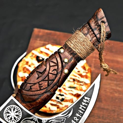 Pizza Cutter Axe Rocker Carbon Steel Slicer Chef Pizza Cutter Viking Axe with Leather Cover