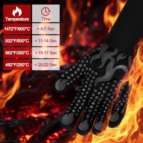 BBQ Gloves 1472 Degree F Heat Resistant Grilling Gloves Silicone Non