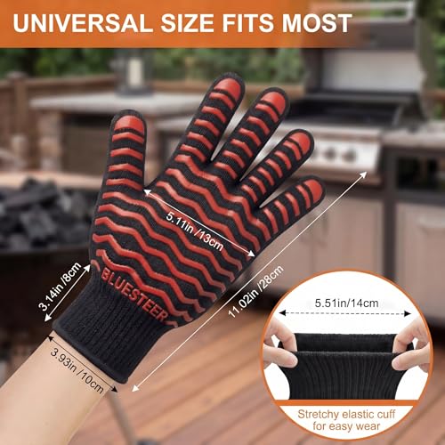 BBQ Gloves 1472°F Heat Resistant Oven Gloves with Fingers (9.6 Ounce)