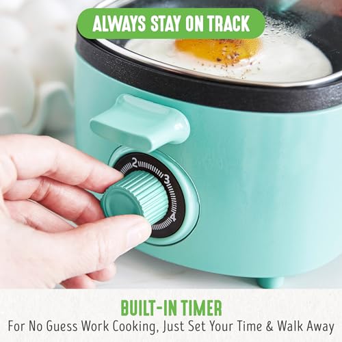 3-in-1 Breakfast Maker Station, Healthy Ceramic Nonstick Dual Griddles for Eggs Meat Sausage Bacon Pancakes and Breakfast Sandwiches, 2 Slice Toast Drawer, Easy-to-use Timer, Turquoise