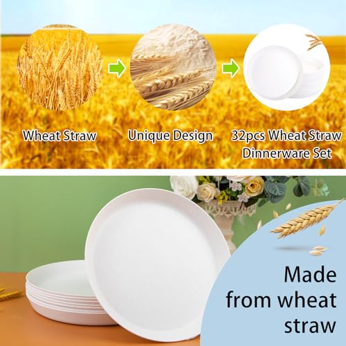 EI 18pcs White Wheat Straw Dinner Plates (18 Count)