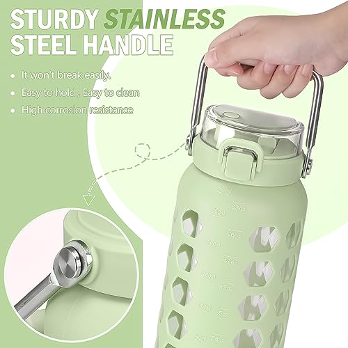 64oz Glass Water Bottle with Straw and Lid