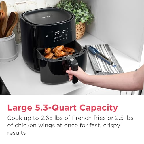 3-in-1 Air Fryer, Large 5.3 QT Capacity, Digital Display, 3 Cooking Modes, 5 Recipe Presets, Automatic Shake Reminder, PFAS-Free Cooking Surfaces, Black