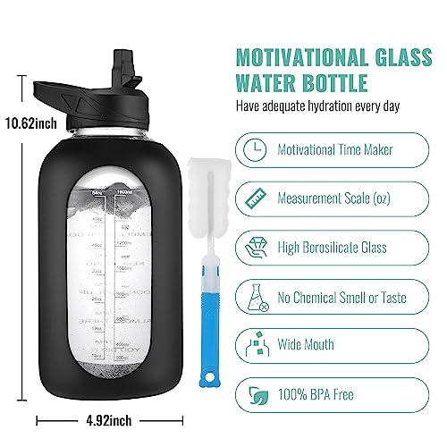 64 oz Glass Water Bottle with Straw