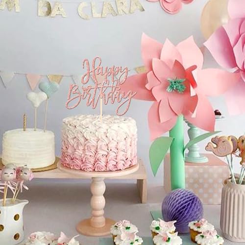 1 PCS Happy Birthday Cake Topper Glitter Happy Birthday Cake Pick for Celebrating Happy Birthday Anniversary Theme Party Cake Decorations Supplies Rose Gold