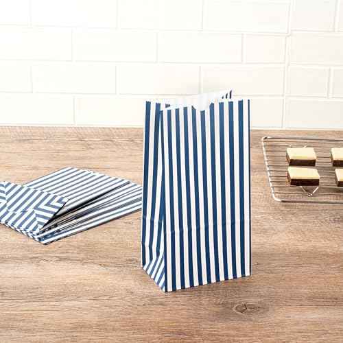 Blue And White Stripe Paper Bag (100 Count)