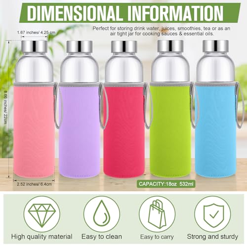 12 Pack Glass Water Bottles with Sleeves (12 Count)