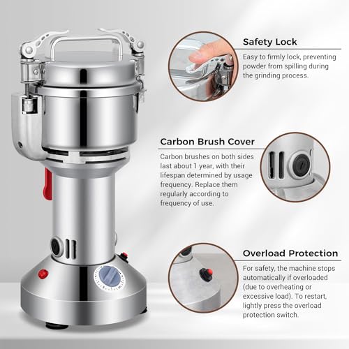 Grain Mill 300g Commercial Spice Grinder Electric 1200W Stainless Steel Pulverizer Dry Grinders for Grinding Wheat