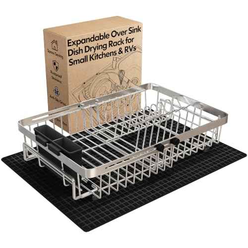 Expandable Dish Drying Rack Over Sink with Extra Drying Mat
