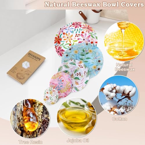 5Pcs Reusable Beeswax Elastic Bowl Covers for Bread Proofing and Food Cover (5 Count)