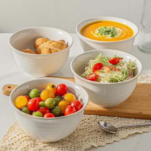 Soup Bowls 40 Ounce Deep Ceramic Bowl Sets for Cereal Soup Salad Pasta Popcorn Oatmeal Breakfast (4 Count)