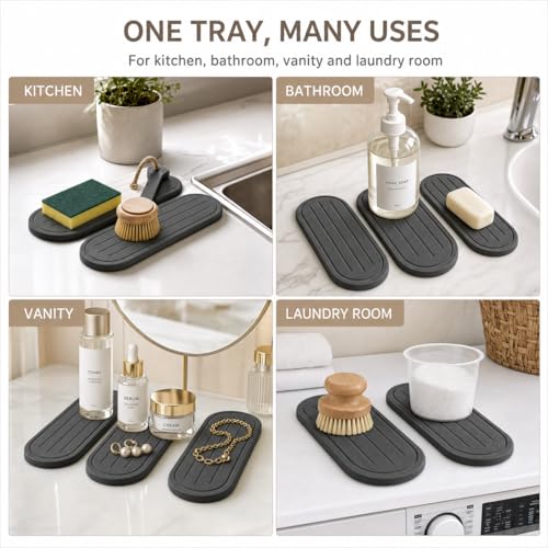 2PCS Water Absorbing Stone Drying Tray Mat for Bathroom Sink & Kitchen Counter Faucet Organizer Decor (2 Count)